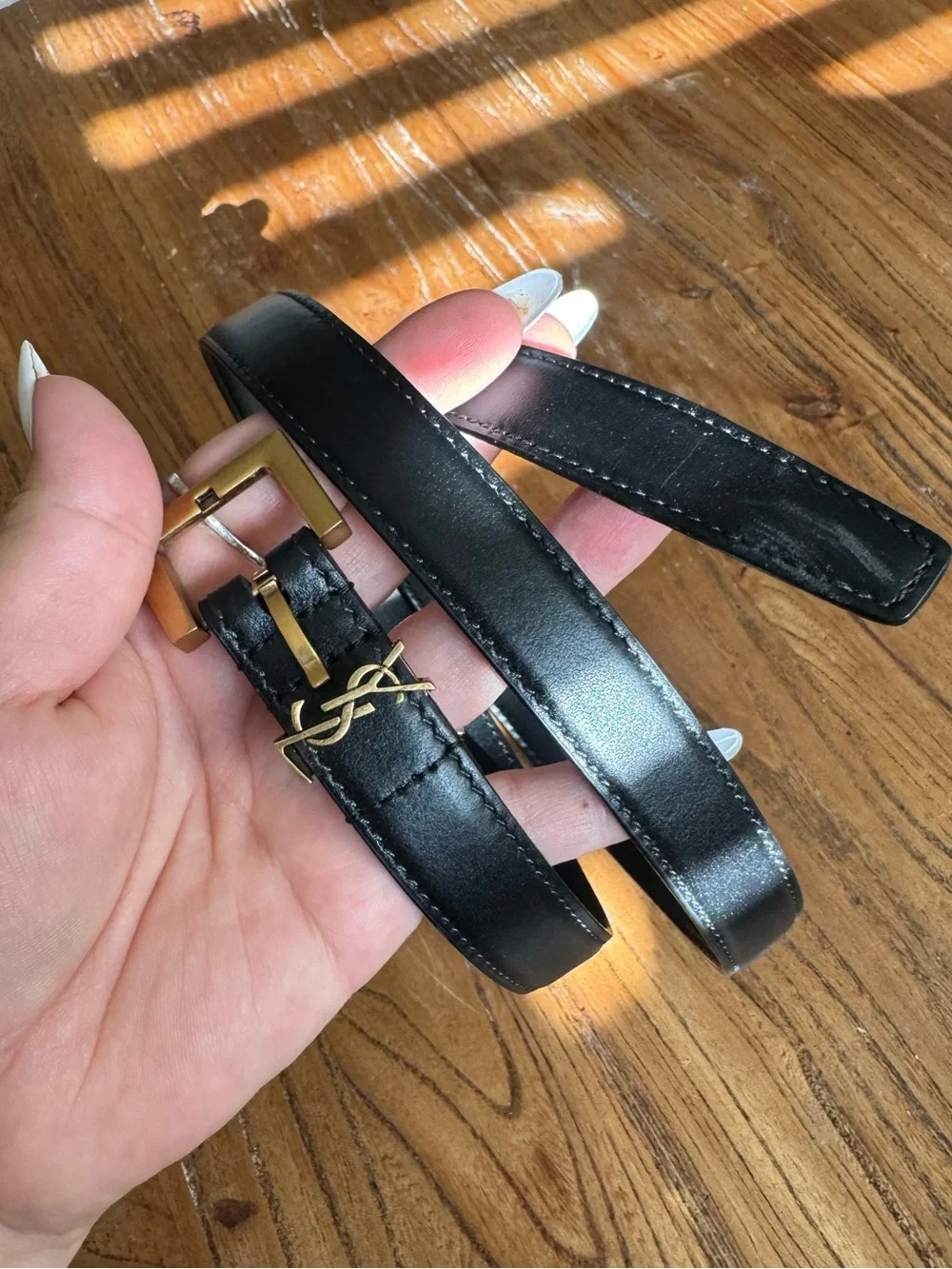 Saint Laurent Black Leather Logo Buckle Belt